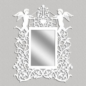 MIROIR DÉCORATIF AJOURÉ, ANGES, STYLE VINTAGE 52 x 65 cm