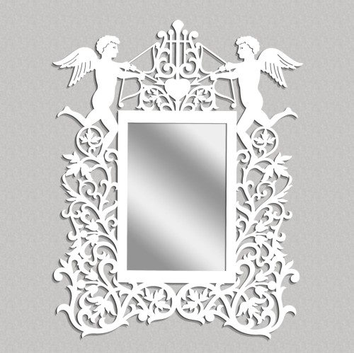 MIROIR DÉCORATIF AJOURÉ, ANGES, STYLE VINTAGE 52 x 65 cm