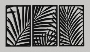 DEKORACYJNY TRYPTYK AŻUROWY, PALMY, DŻUNGLA, TROPIKI, DEKORACJA ŚCIENNA 3D, ORNAMENT, 78 x 140 cm, CZARNY
