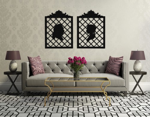 DEKORACYJNE PANELE AŻUROWE, BAROK, ZESTAW 2 DEKORACJI ŚCIENNYCH 3D, CZARNY
