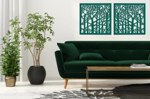 DEKORACYJNY PANEL AŻUROWY, FOREST, DRZEWA, DEKORACJA ŚCIENNA 3D, ORNAMENT, DYPTYK, BIAŁY